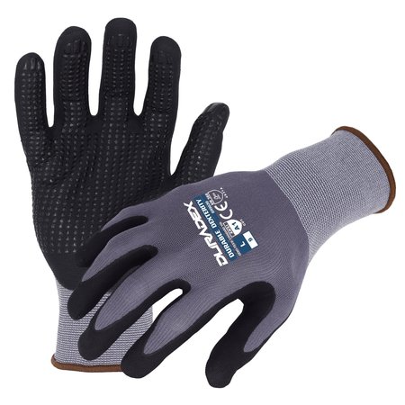 AZUSA SAFETY Duradex 15 ga. Gray Nylon/Spandex Work Gloves, Black Nitrile Dotted Palm Coating, L DX1020
